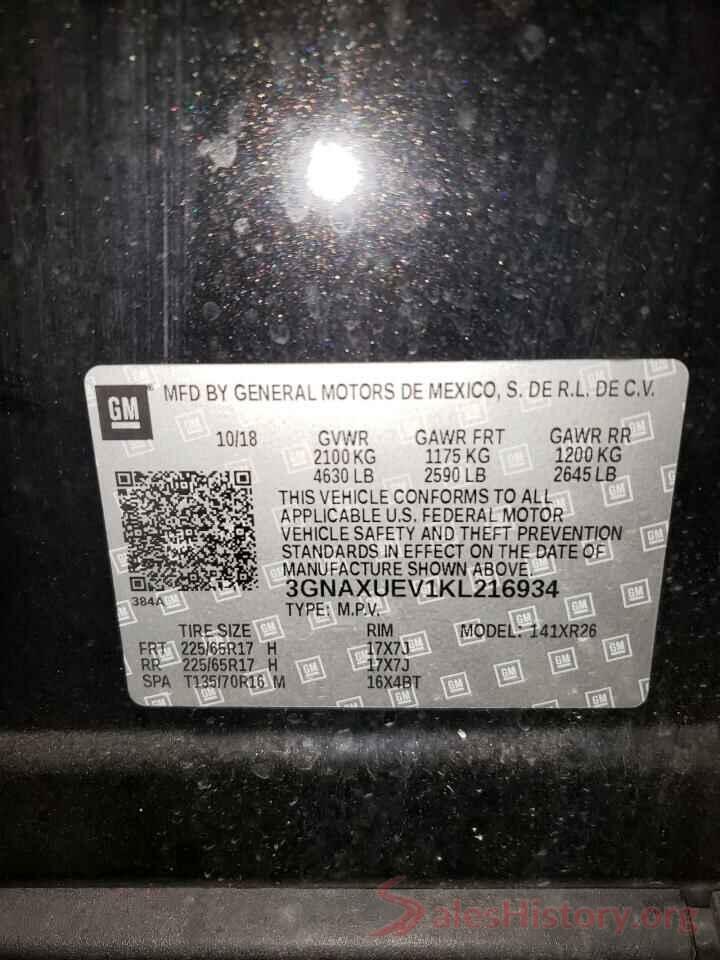 3GNAXUEV1KL216934 2019 CHEVROLET EQUINOX