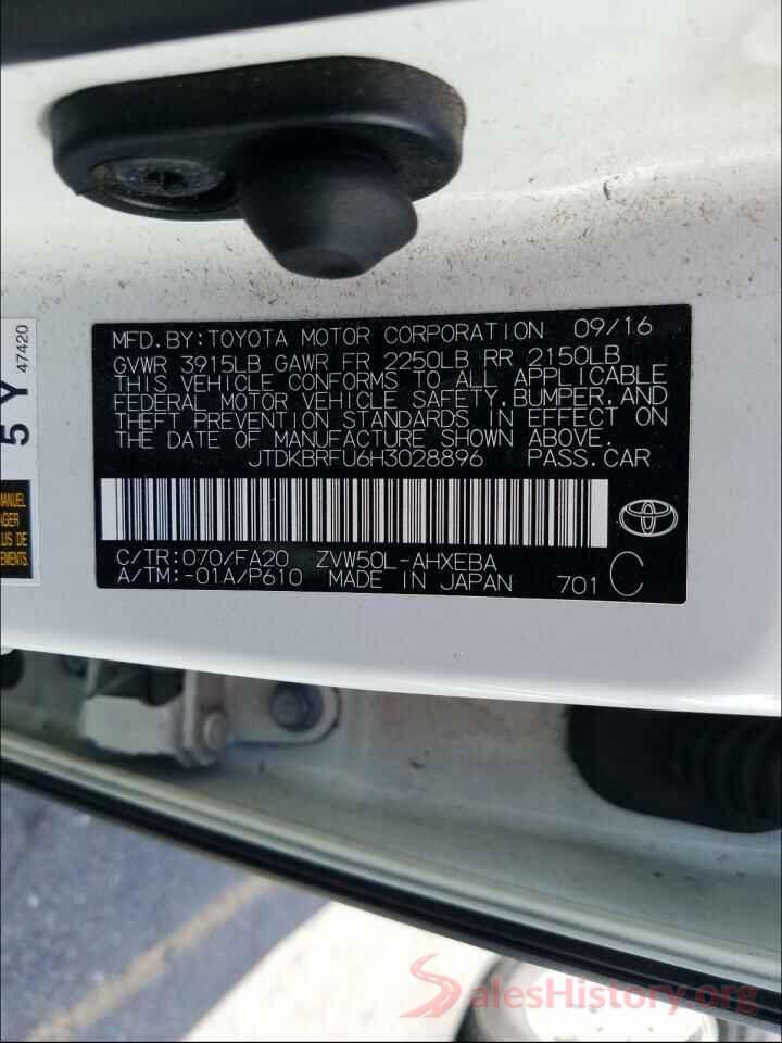 JTDKBRFU6H3028896 2017 TOYOTA PRIUS