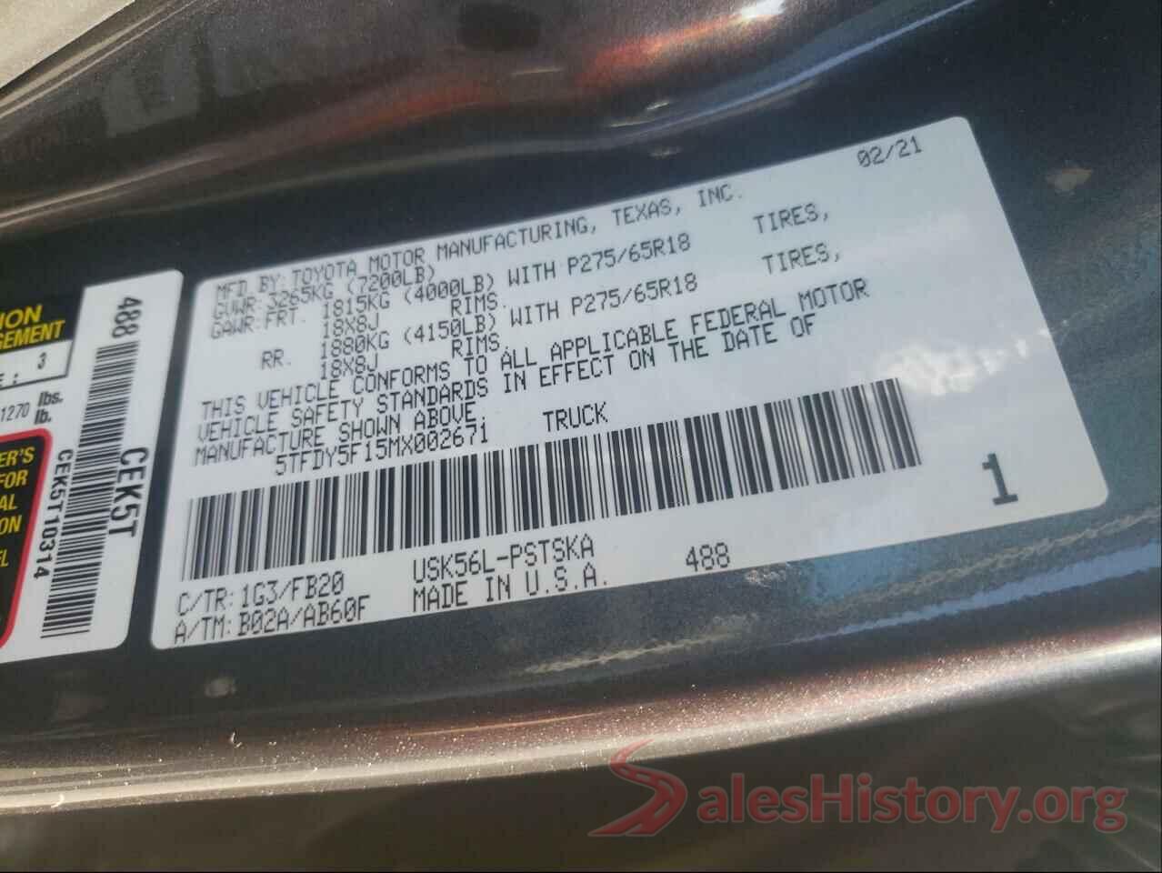 5TFDY5F15MX002671 2021 TOYOTA TUNDRA