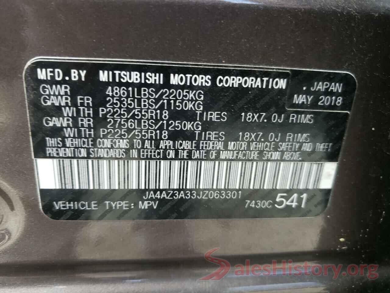 JA4AZ3A33JZ063301 2018 MITSUBISHI OUTLANDER