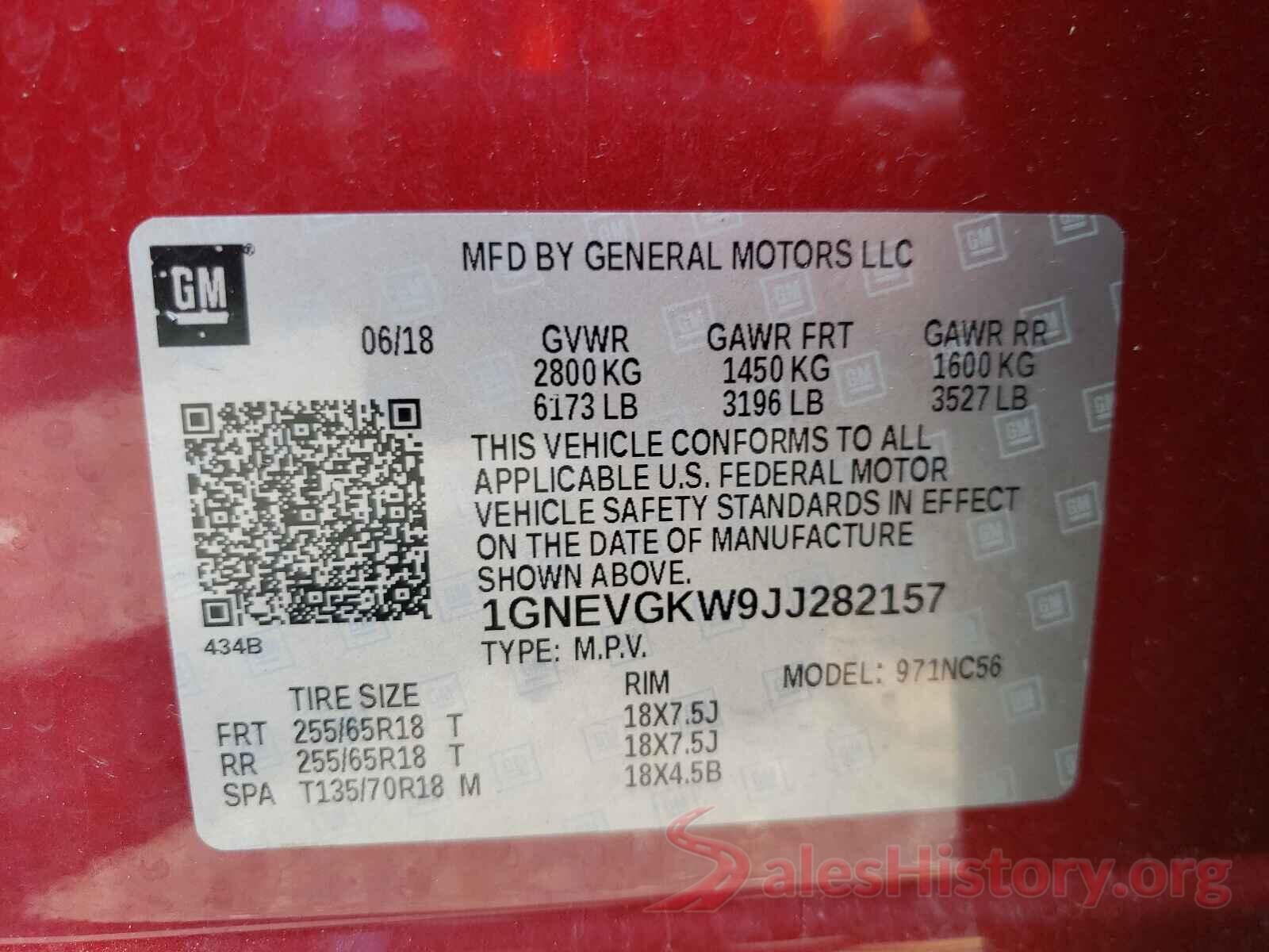 1GNEVGKW9JJ282157 2018 CHEVROLET TRAVERSE