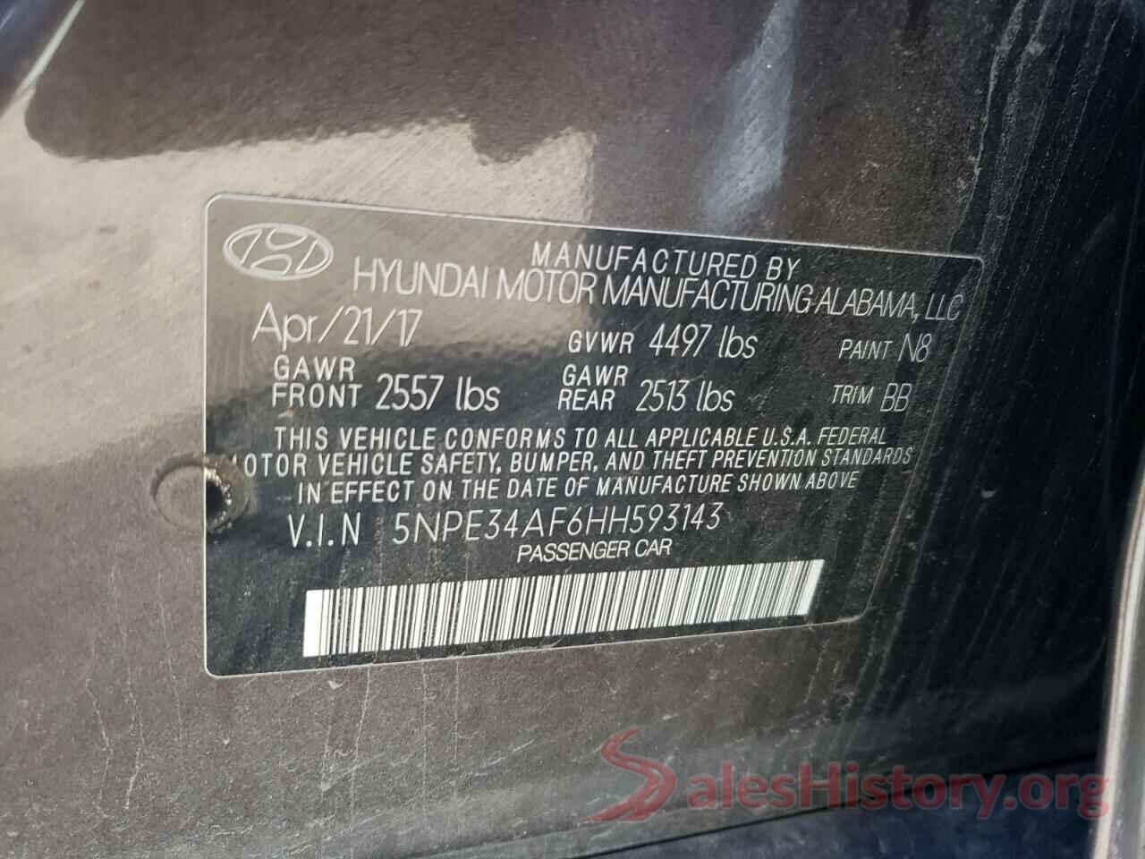 5NPE34AF6HH593143 2017 HYUNDAI SONATA