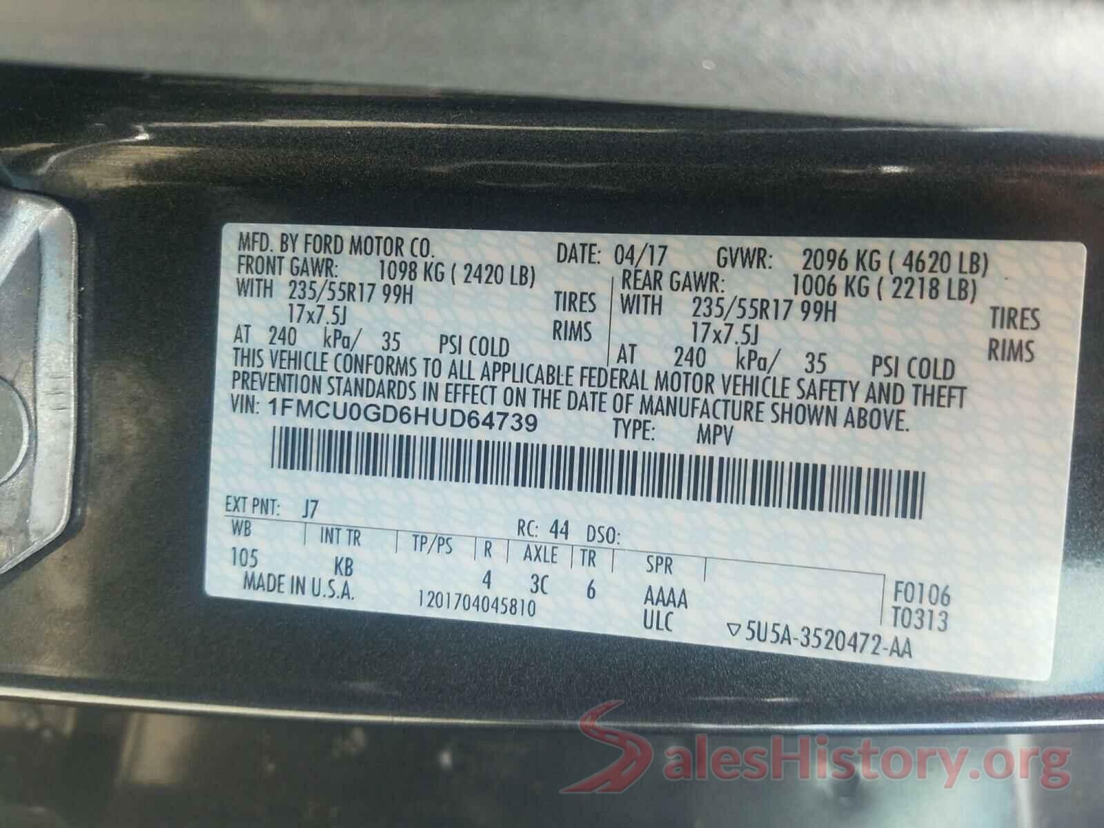 1FMCU0GD6HUD64739 2017 FORD ESCAPE