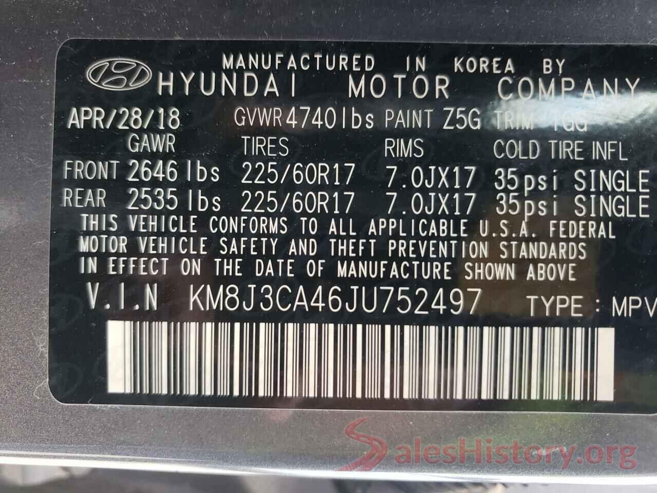 KM8J3CA46JU752497 2018 HYUNDAI TUCSON