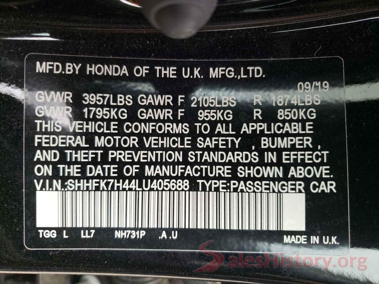 SHHFK7H44LU405688 2020 HONDA CIVIC