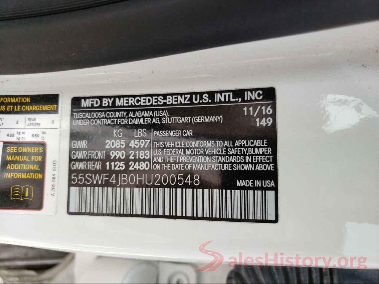 55SWF4JB0HU200548 2017 MERCEDES-BENZ C CLASS