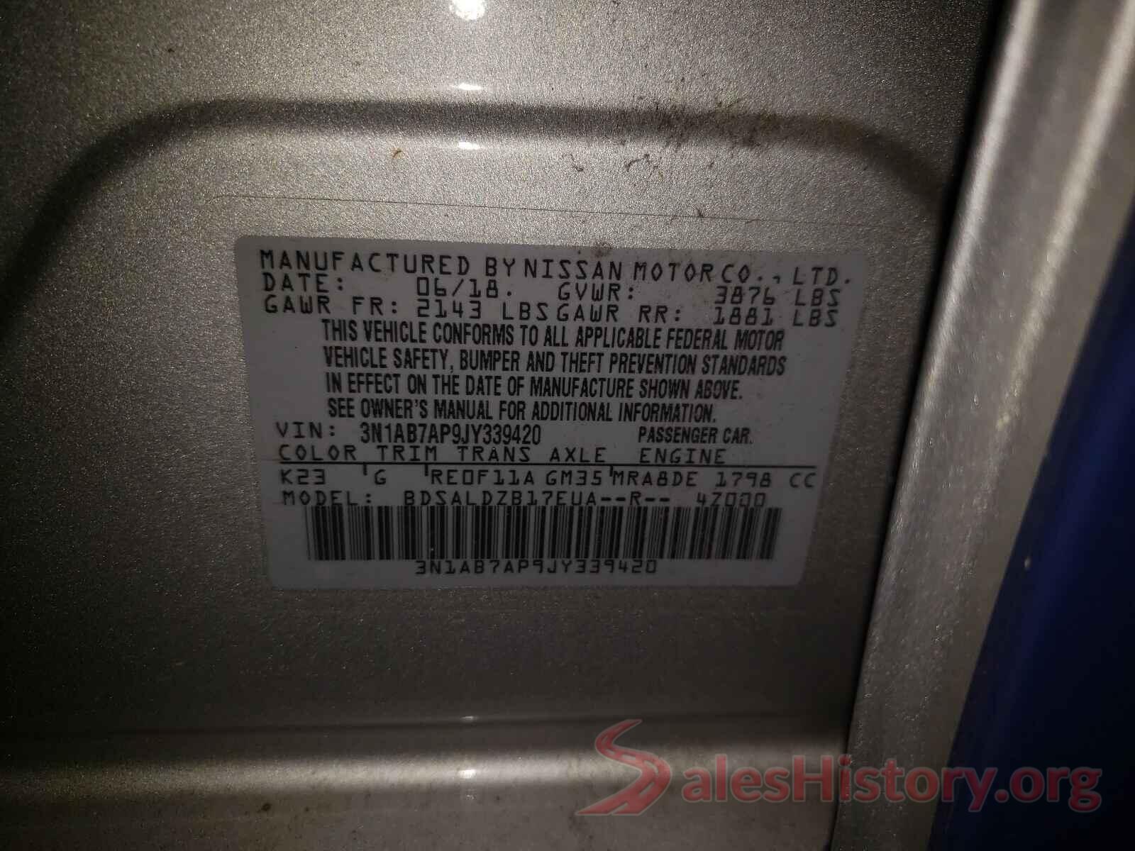 3N1AB7AP9JY339420 2018 NISSAN SENTRA