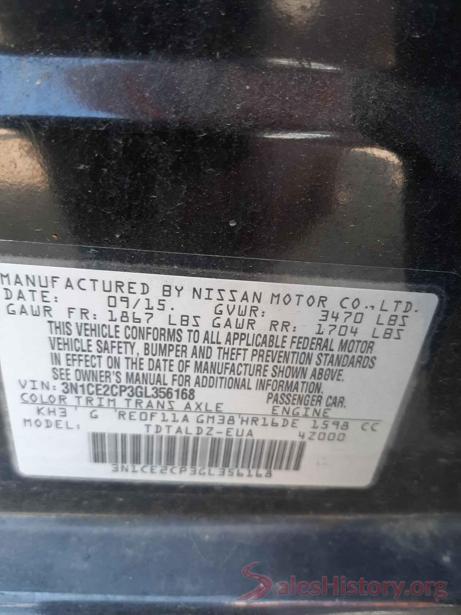 3N1CE2CP3GL356168 2016 NISSAN VERSA