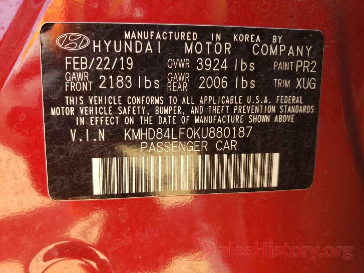 KMHD84LF0KU880187 2019 HYUNDAI ELANTRA