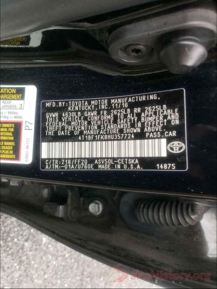 4T1BF1FK8HU357724 2017 TOYOTA CAMRY