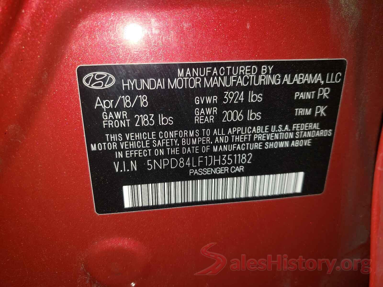 5NPD84LF1JH351182 2018 HYUNDAI ELANTRA