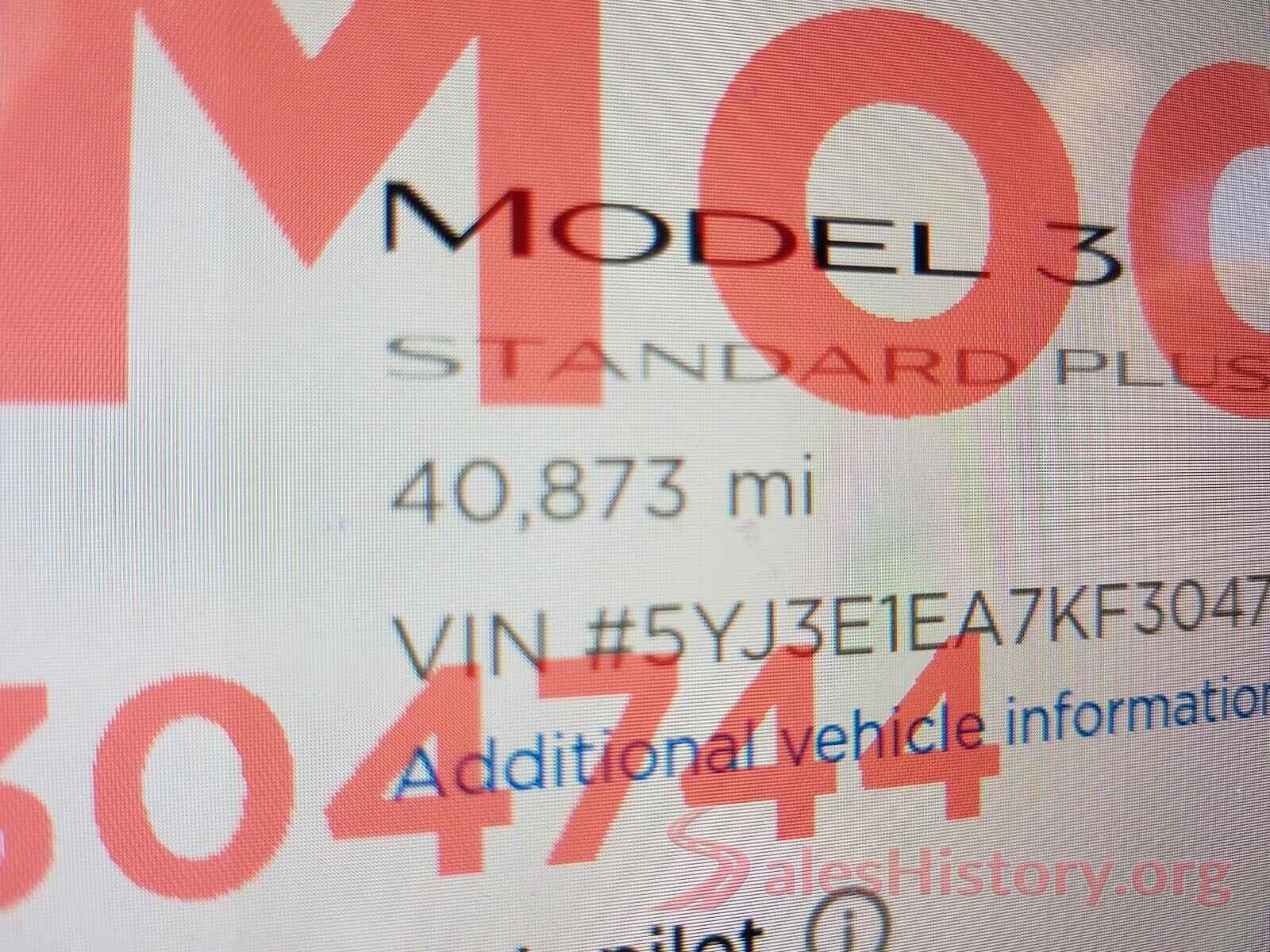 5YJ3E1EA7KF304744 2019 TESLA MODEL 3