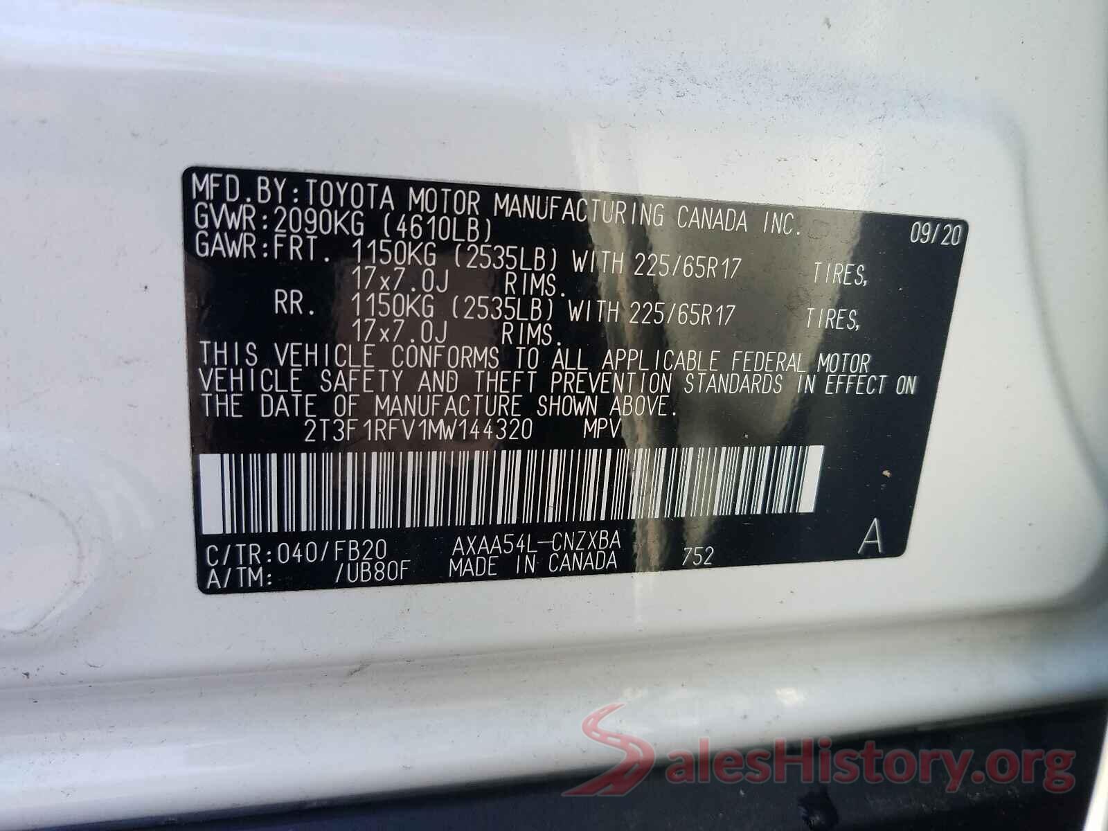 2T3F1RFV1MW144320 2021 TOYOTA RAV4