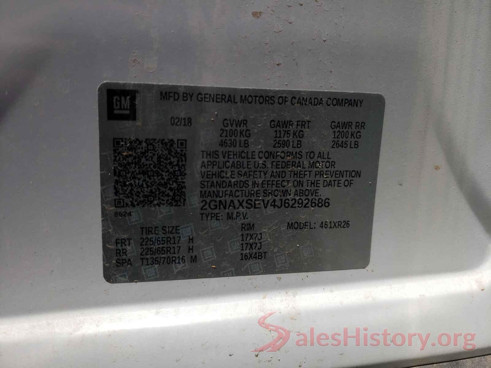 2GNAXSEV4J6292686 2018 CHEVROLET EQUINOX