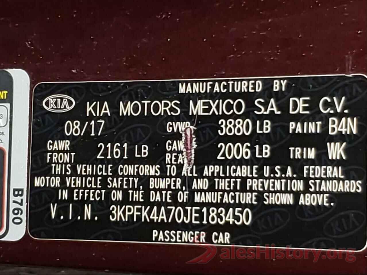 3KPFK4A70JE183450 2018 KIA FORTE