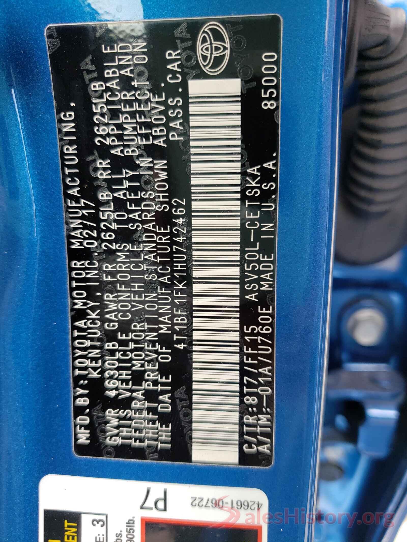 4T1BF1FK1HU742462 2017 TOYOTA CAMRY