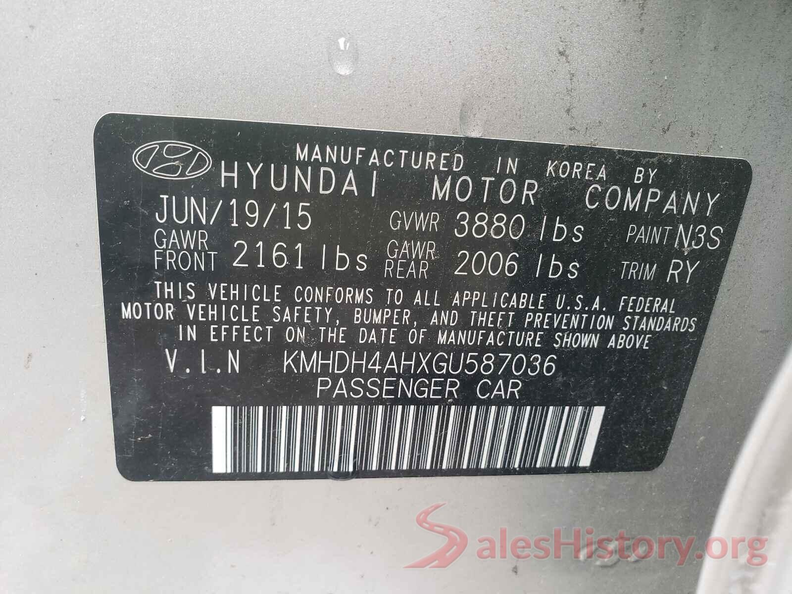 KMHDH4AHXGU587036 2016 HYUNDAI ELANTRA