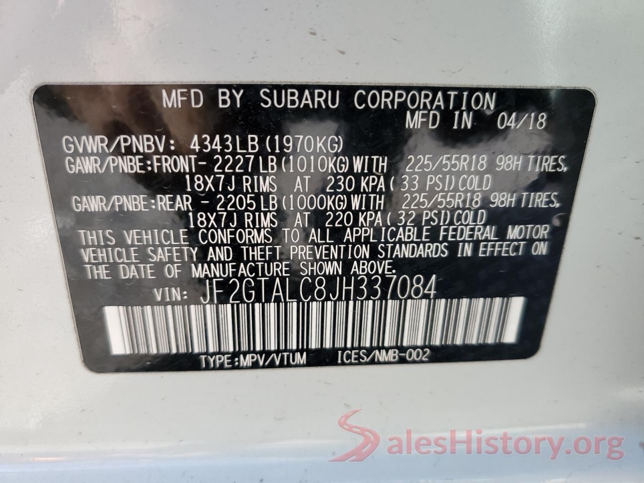 JF2GTALC8JH337084 2018 SUBARU CROSSTREK