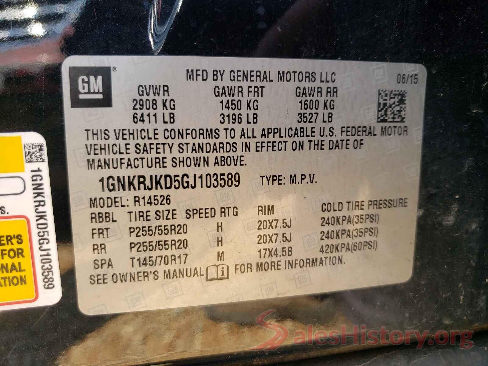 1GNKRJKD5GJ103589 2016 CHEVROLET TRAVERSE