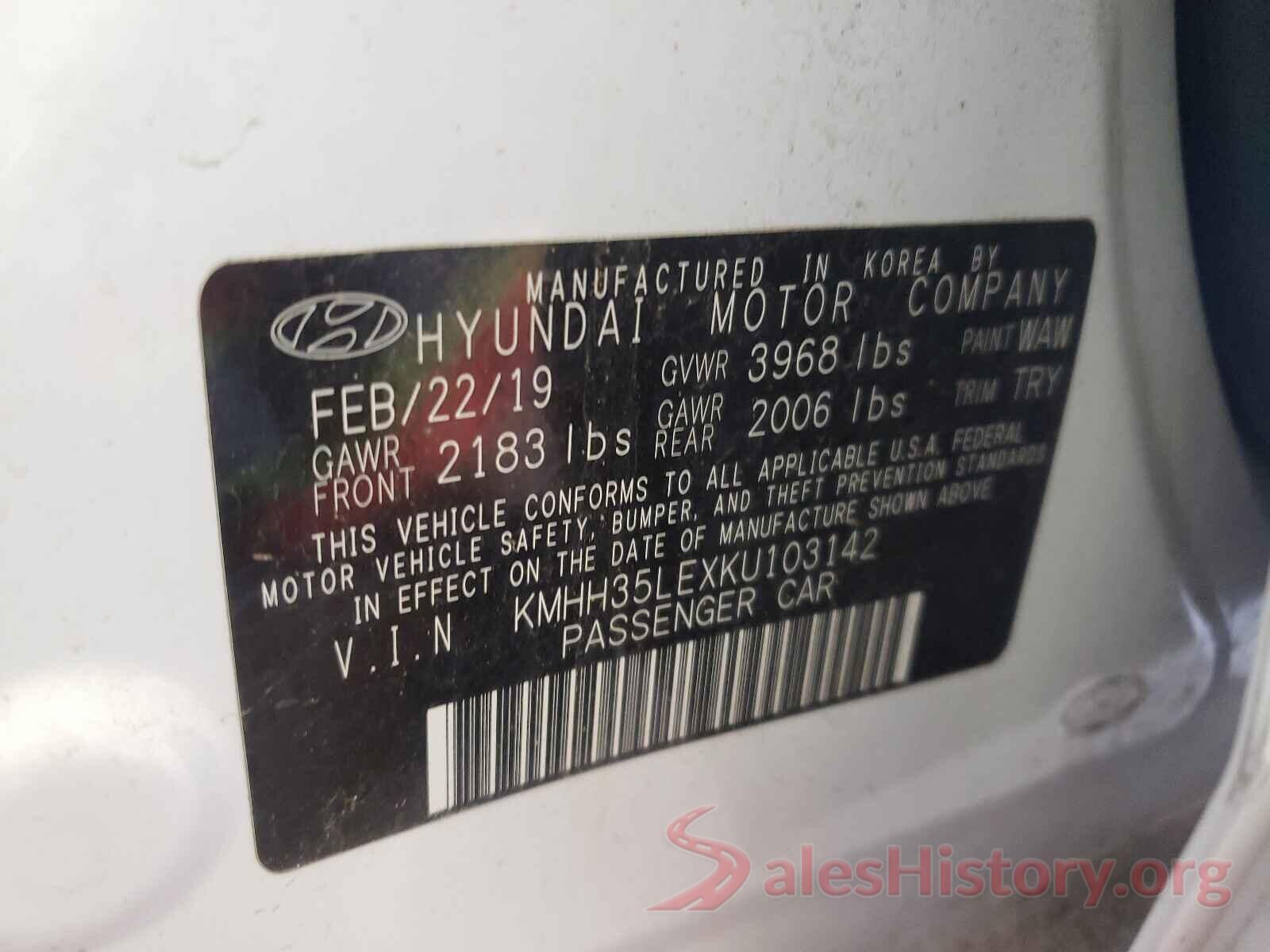 KMHH35LEXKU103142 2019 HYUNDAI ELANTRA