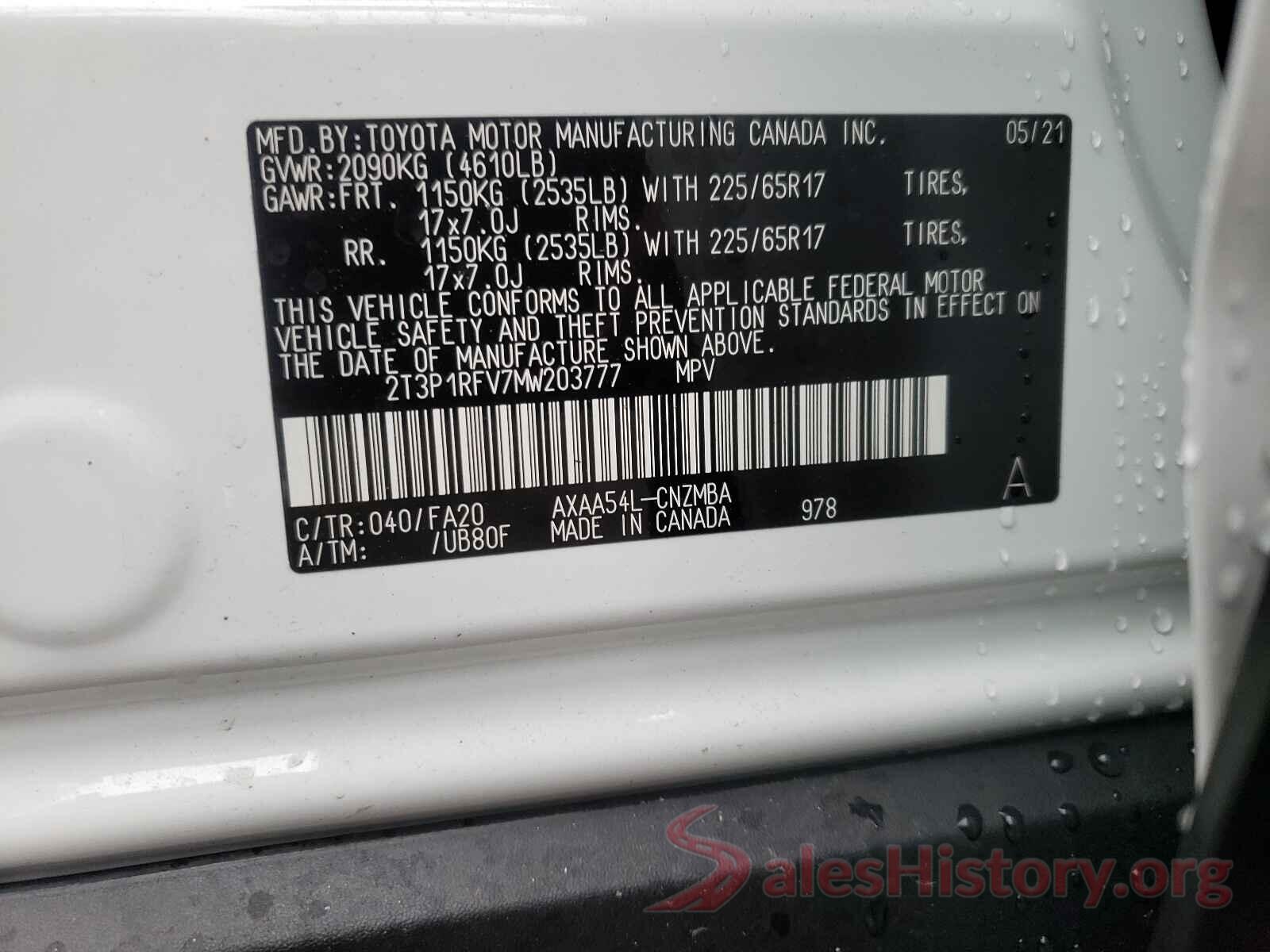 2T3P1RFV7MW203777 2021 TOYOTA RAV4