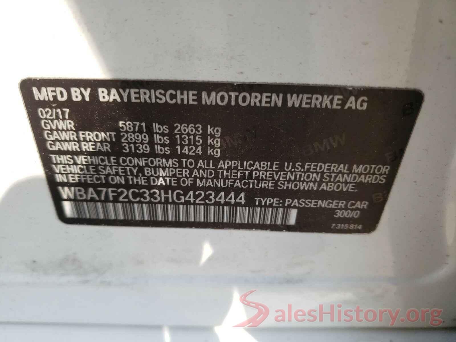 WBA7F2C33HG423444 2017 BMW 7 SERIES