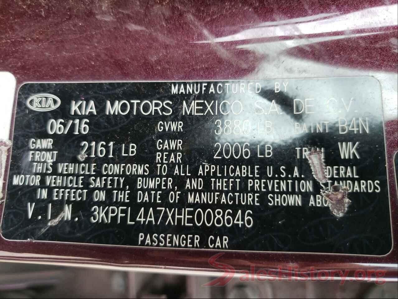 3KPFL4A7XHE008646 2017 KIA FORTE