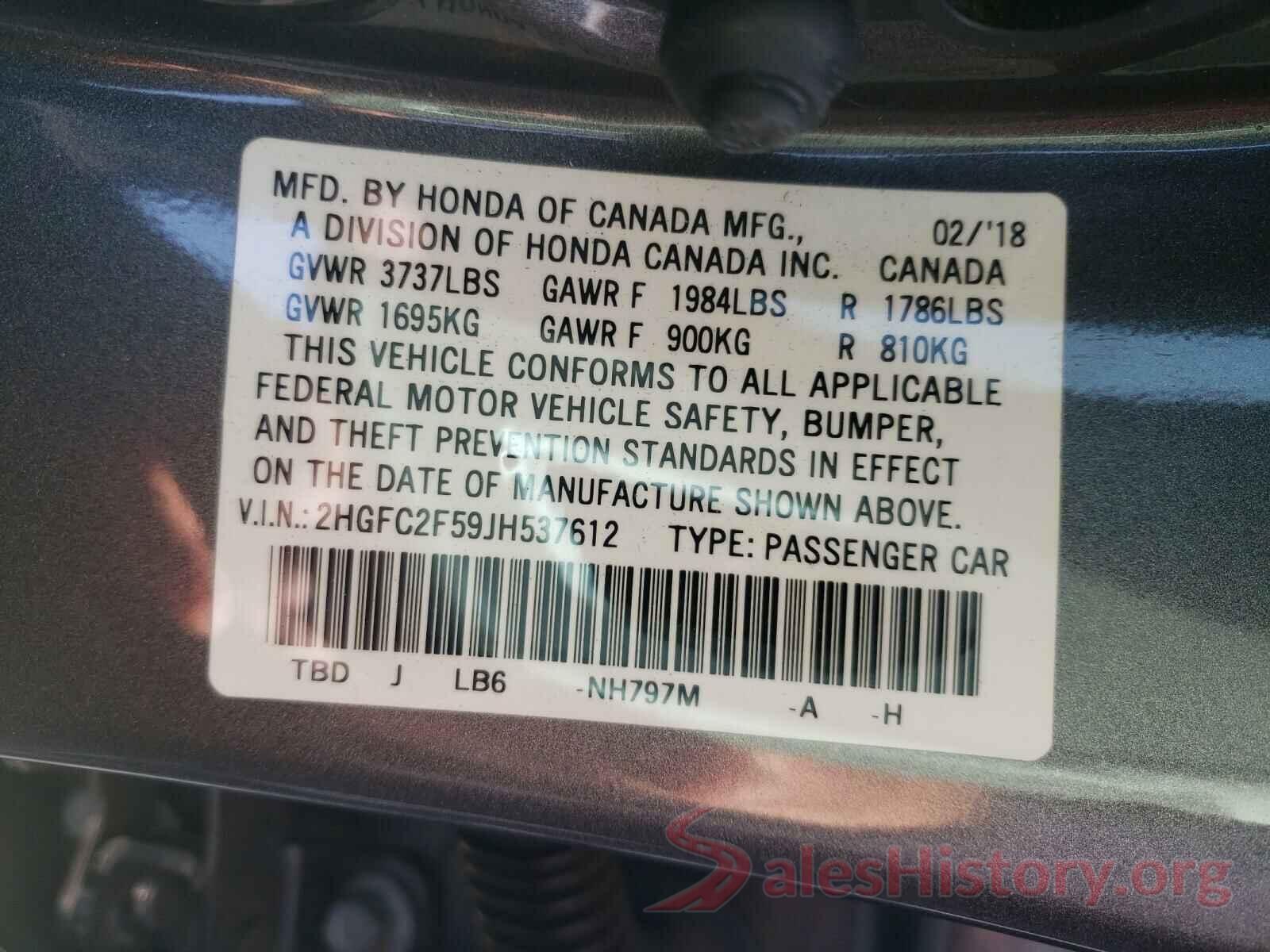 2HGFC2F59JH537612 2018 HONDA CIVIC