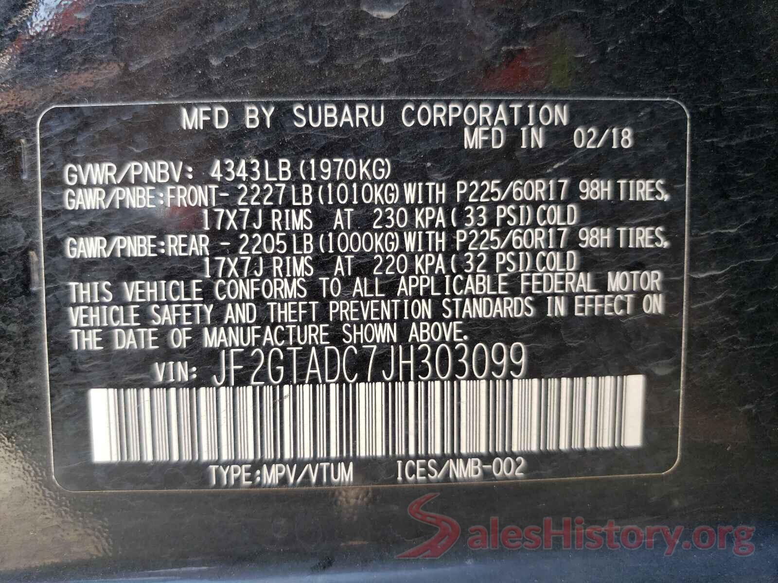 JF2GTADC7JH303099 2018 SUBARU CROSSTREK