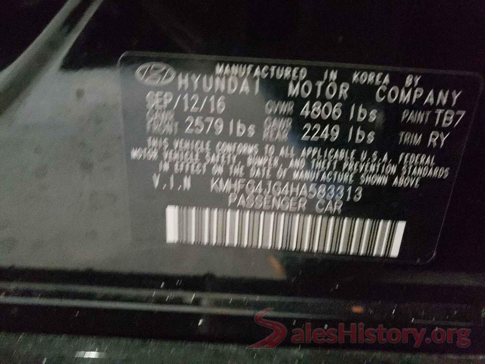 KMHFG4JG4HA583313 2017 HYUNDAI AZERA