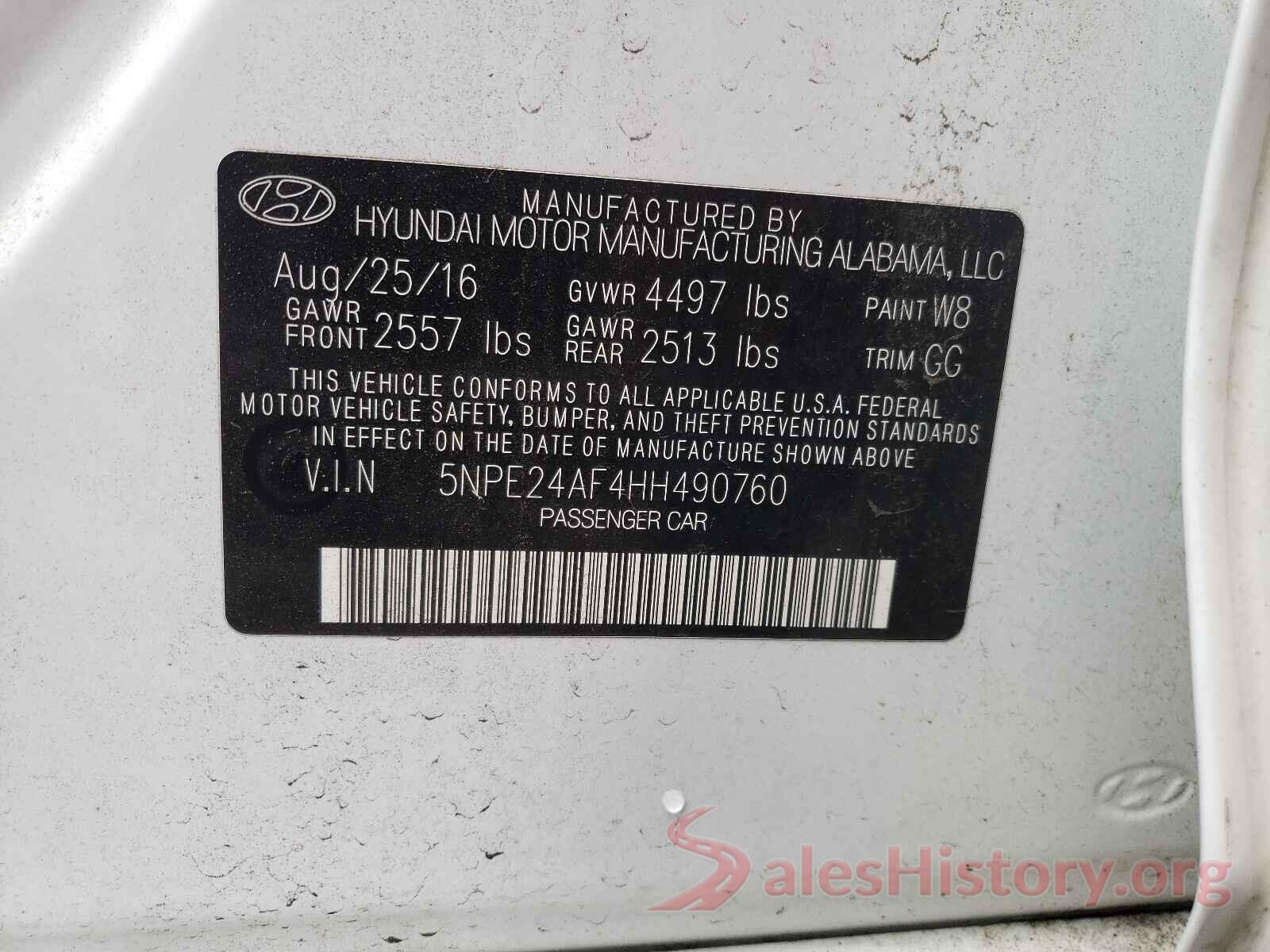 5NPE24AF4HH490760 2017 HYUNDAI SONATA