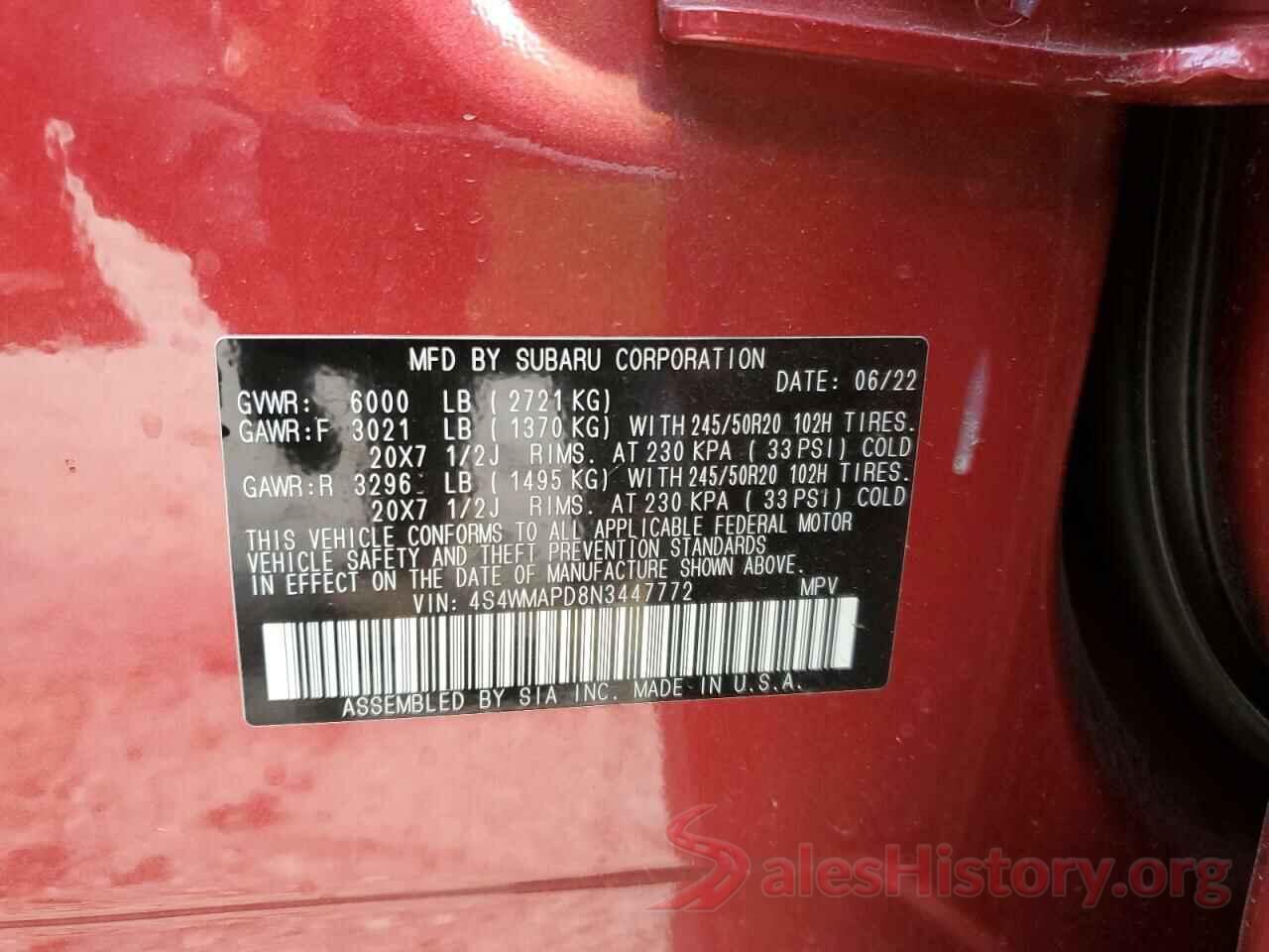 4S4WMAPD8N3447772 2022 SUBARU ASCENT