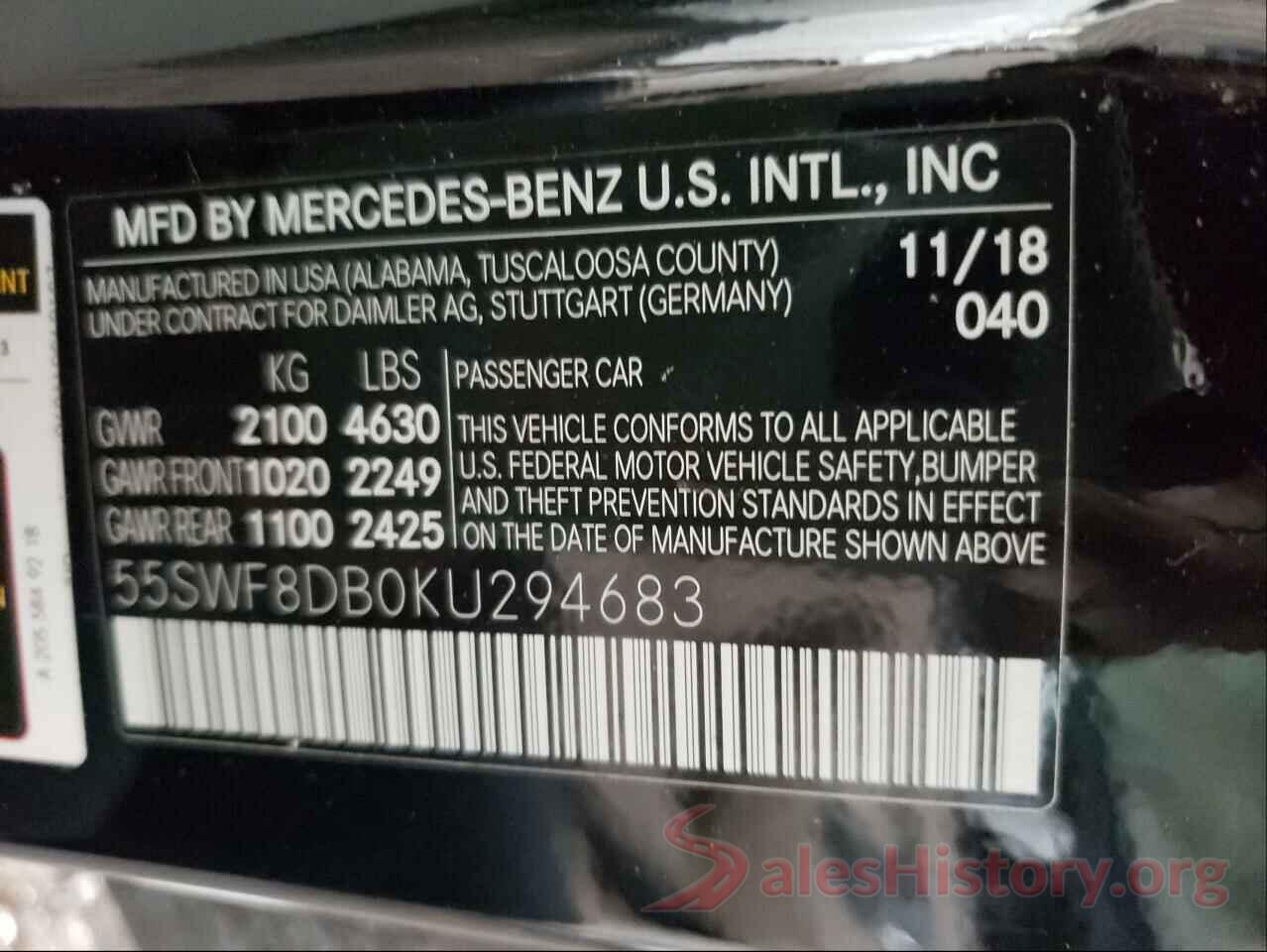 55SWF8DB0KU294683 2019 MERCEDES-BENZ C-CLASS