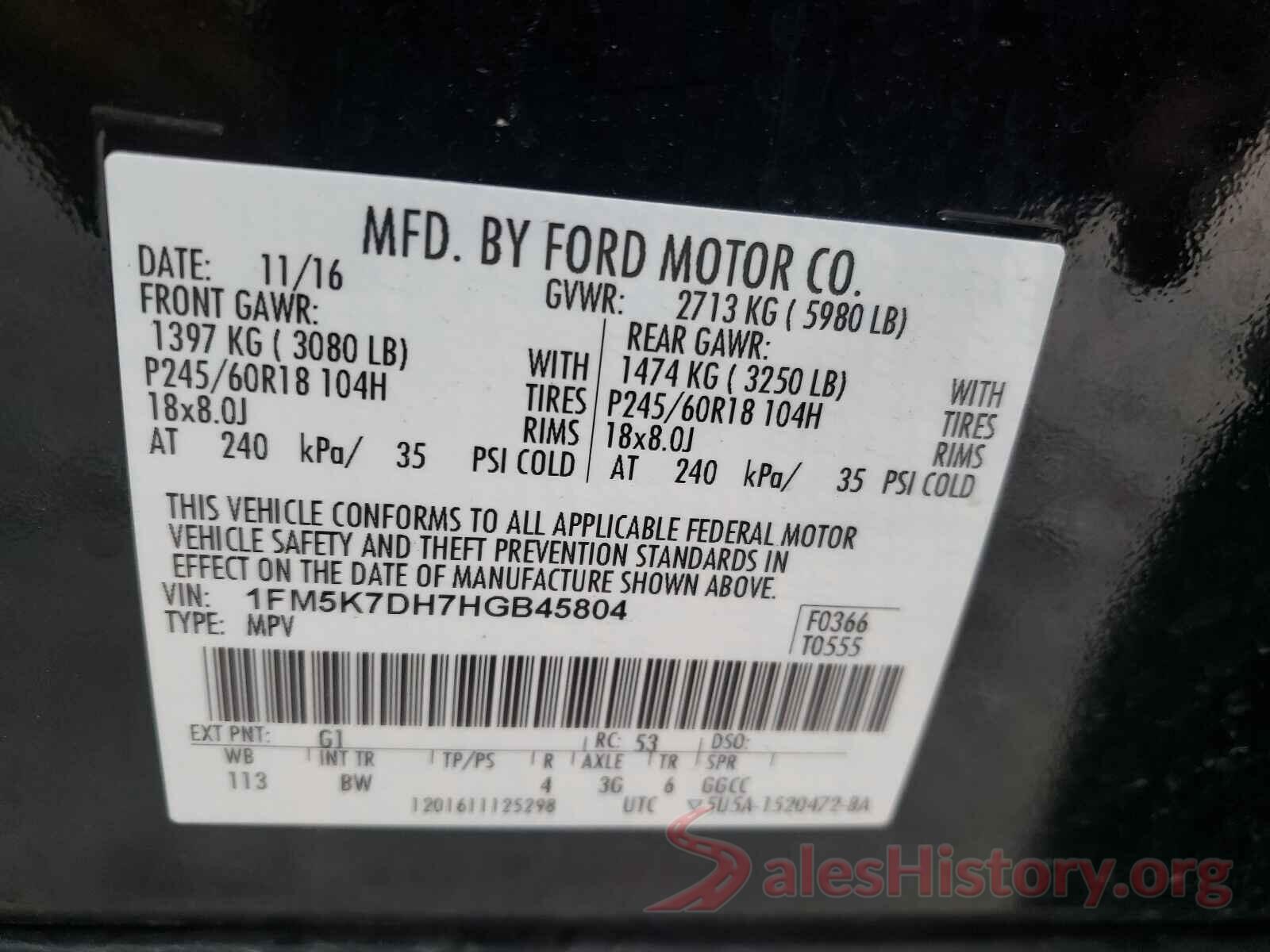 1FM5K7DH7HGB45804 2017 FORD EXPLORER