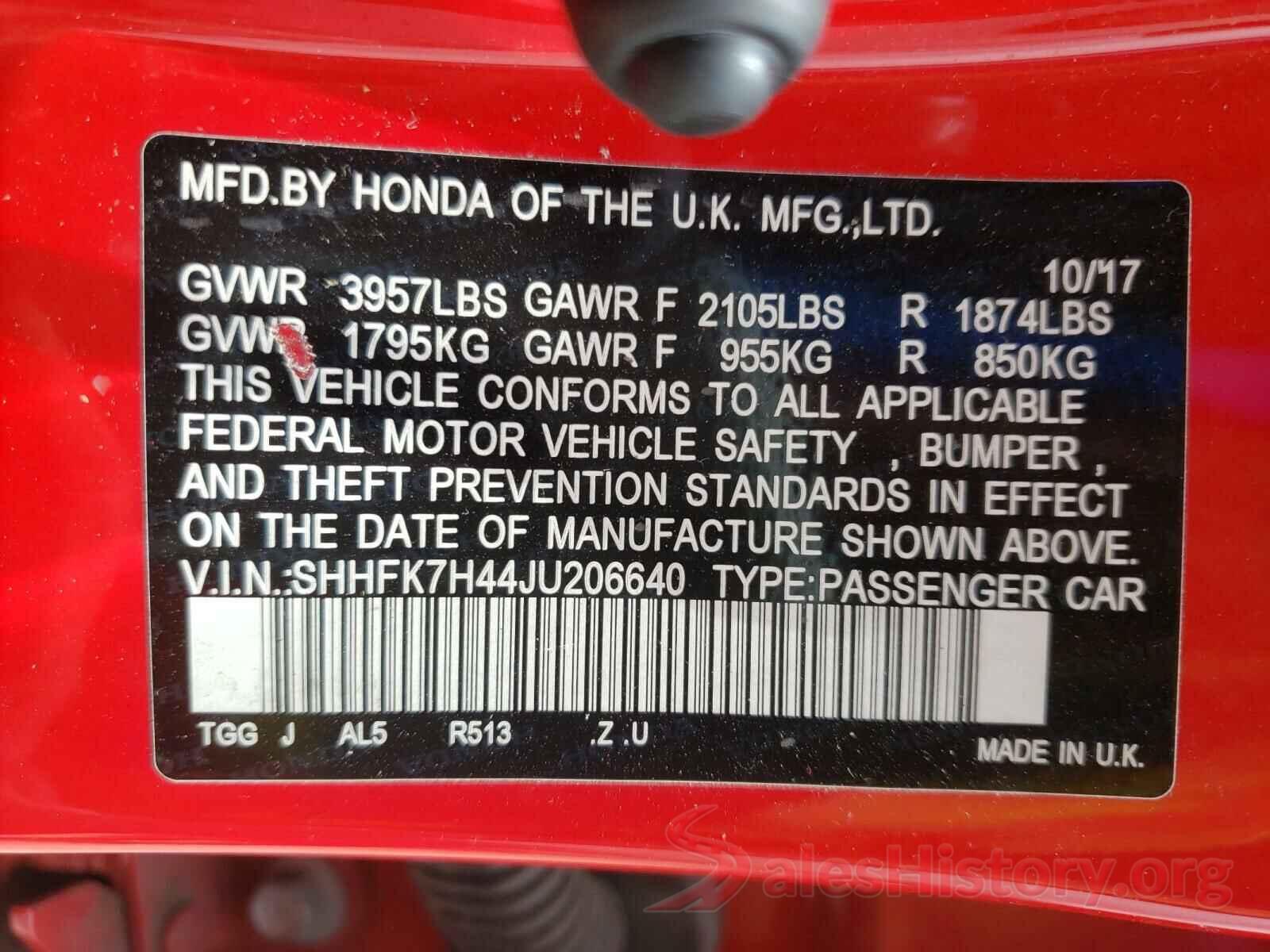 SHHFK7H44JU206640 2018 HONDA CIVIC