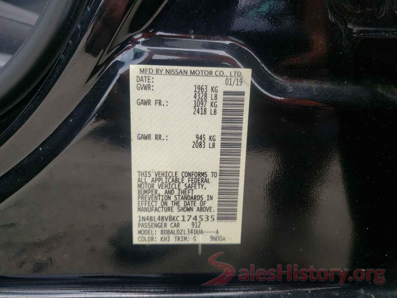 1N4BL4BV8KC174535 2019 NISSAN ALTIMA