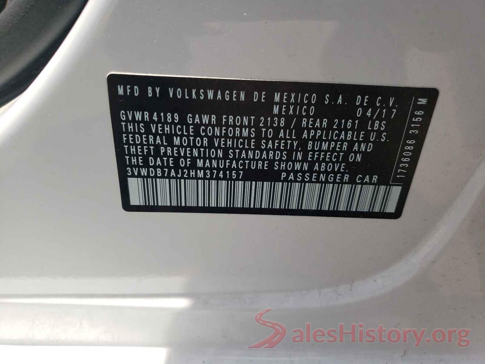 3VWDB7AJ2HM374157 2017 VOLKSWAGEN JETTA