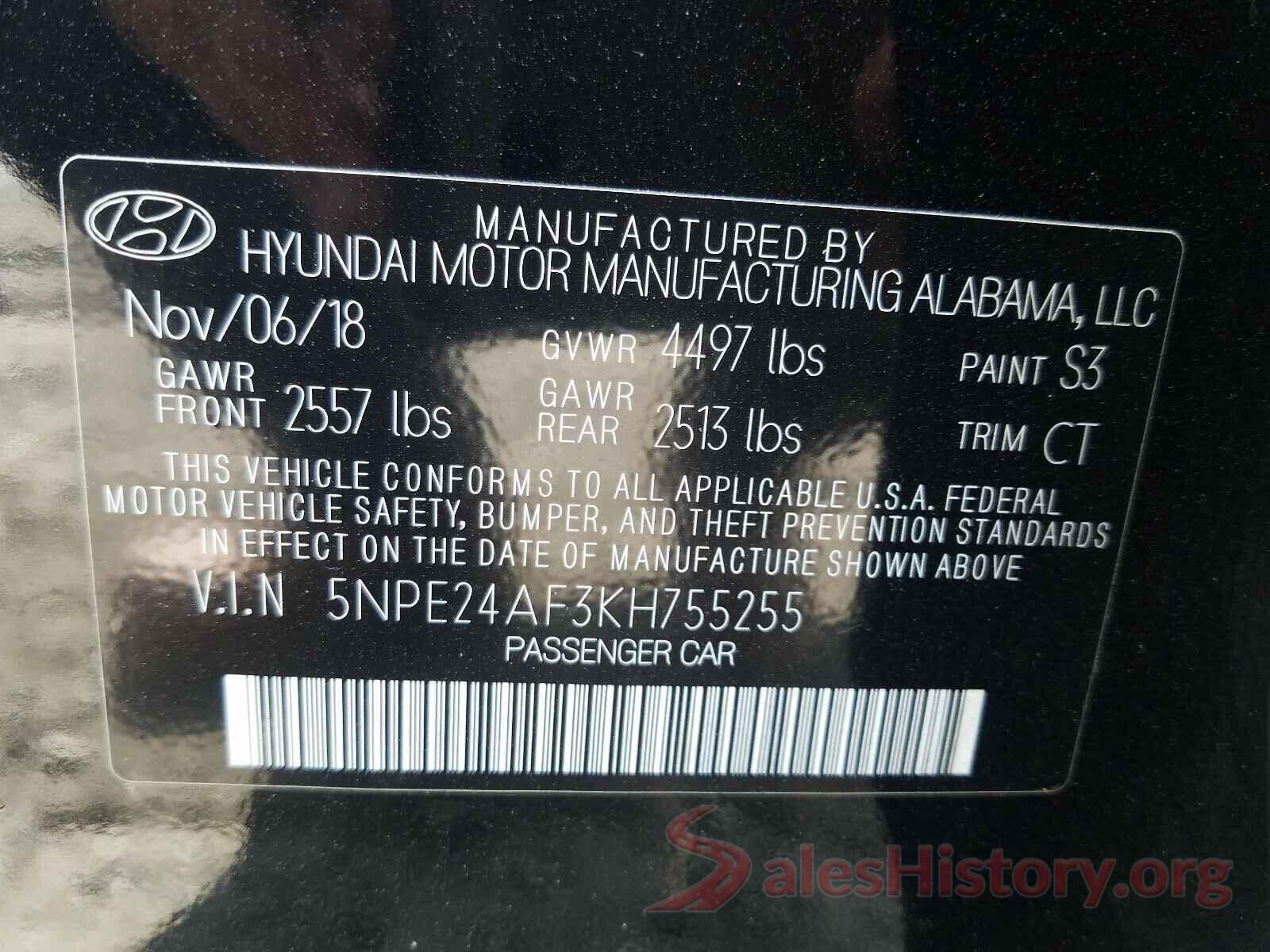 5NPE24AF3KH755255 2019 HYUNDAI SONATA