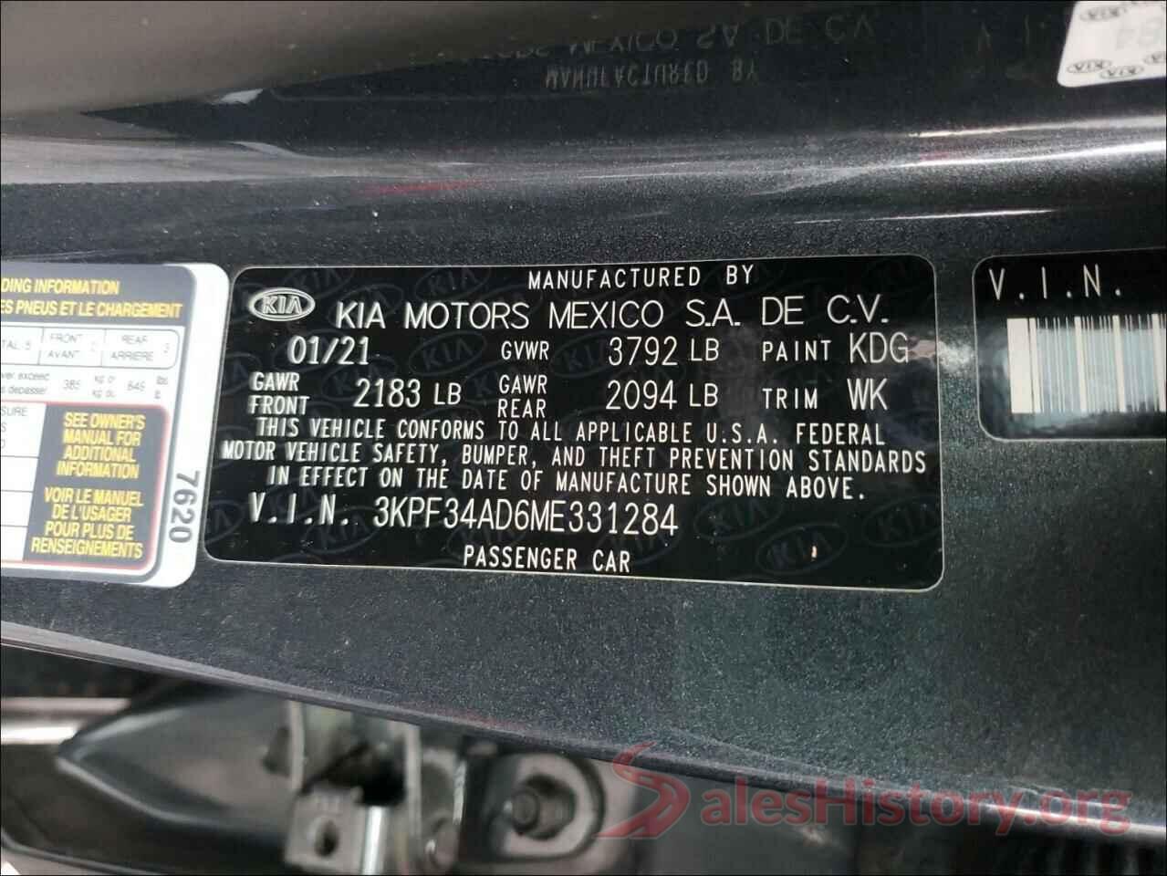 3KPF34AD6ME331284 2021 KIA FORTE