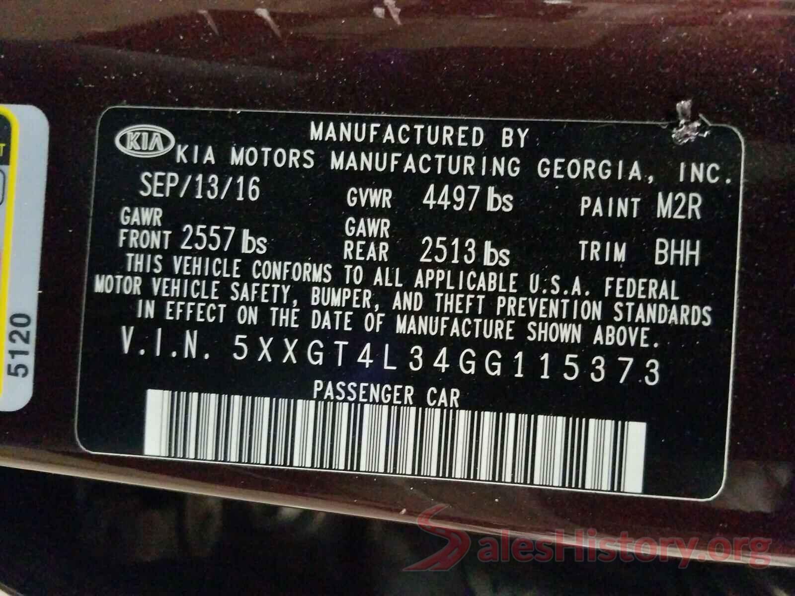 5XXGT4L34GG115373 2016 KIA OPTIMA