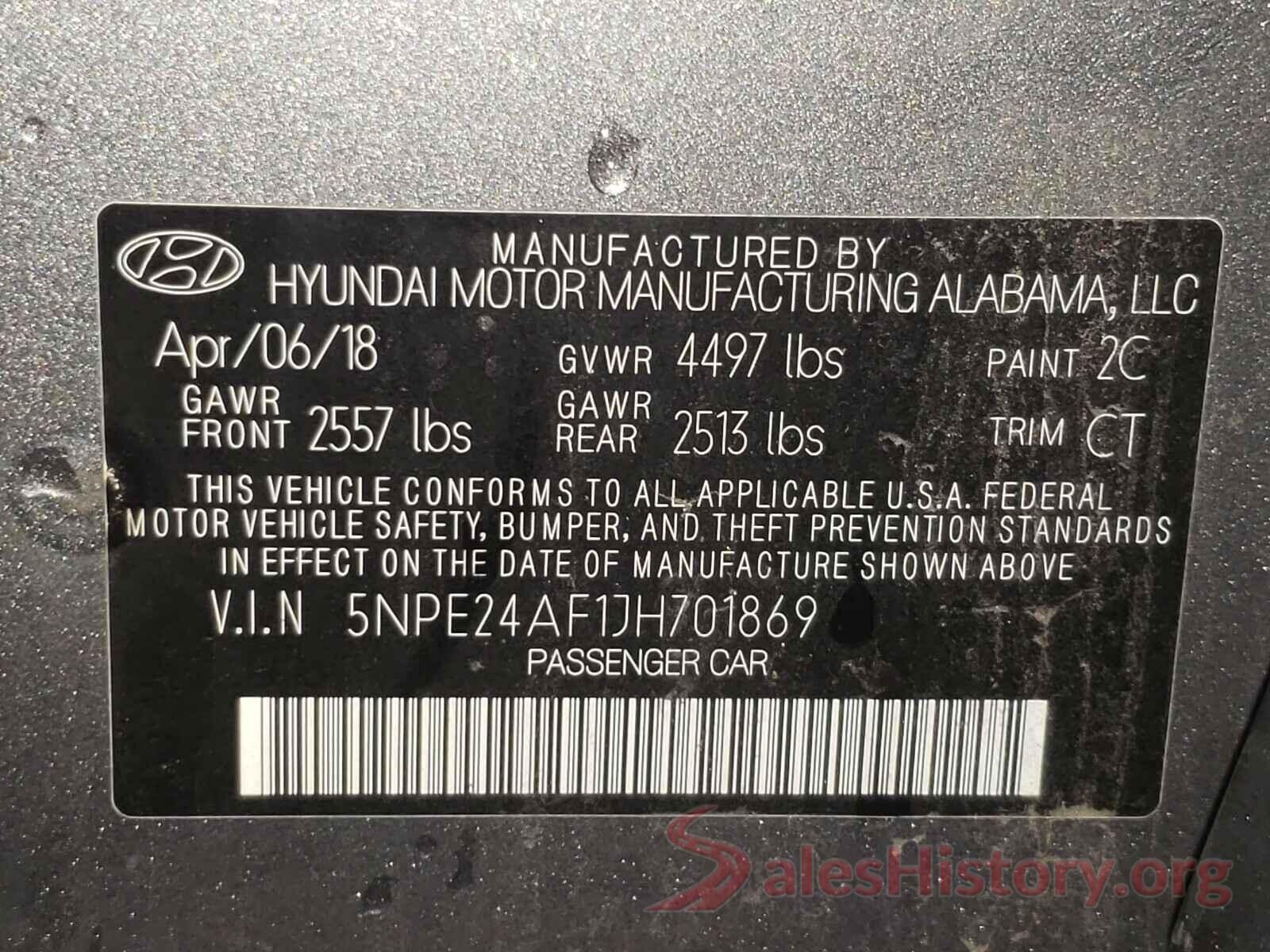 5NPE24AF1JH701869 2018 HYUNDAI SONATA