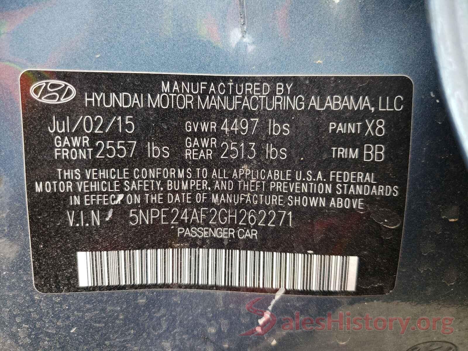 5NPE24AF2GH262271 2016 HYUNDAI SONATA