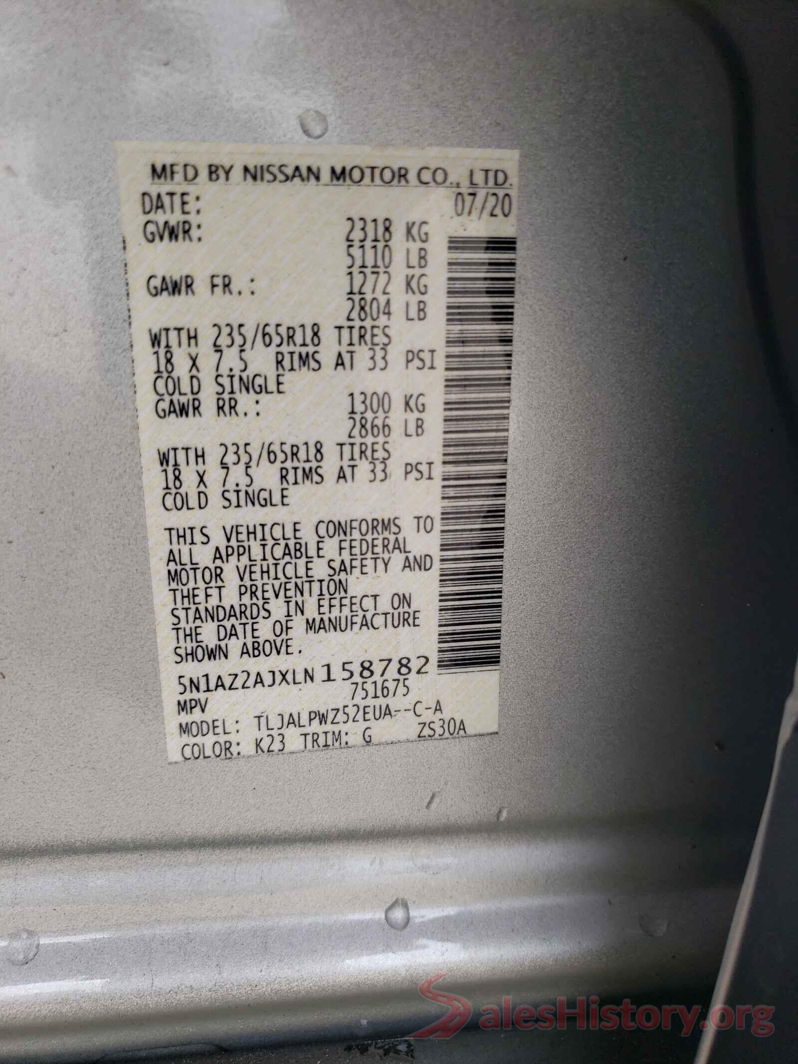 5N1AZ2AJXLN158782 2020 NISSAN MURANO