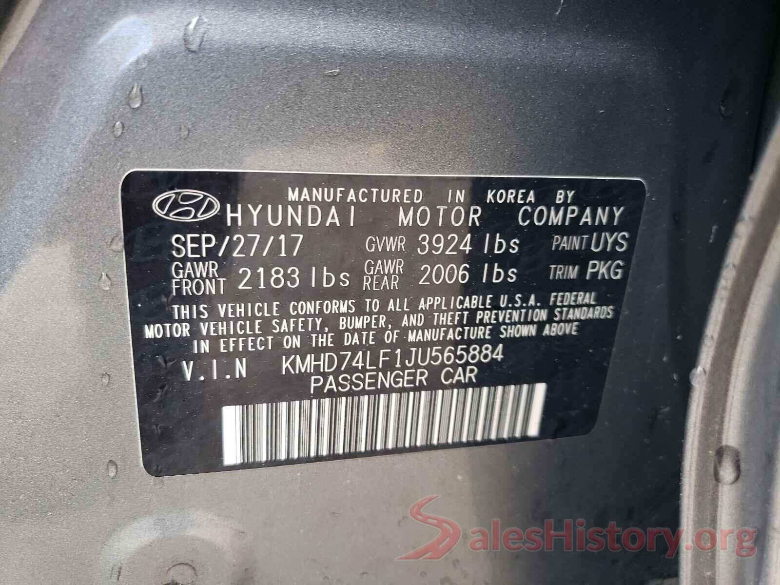 KMHD74LF1JU565884 2018 HYUNDAI ELANTRA