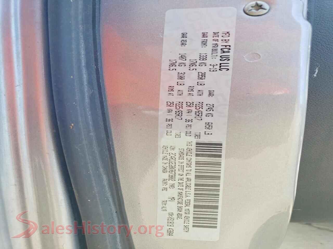2019 DODGE CARAVAN VIN 2C4RDGEG8KR673802, wheel and tire