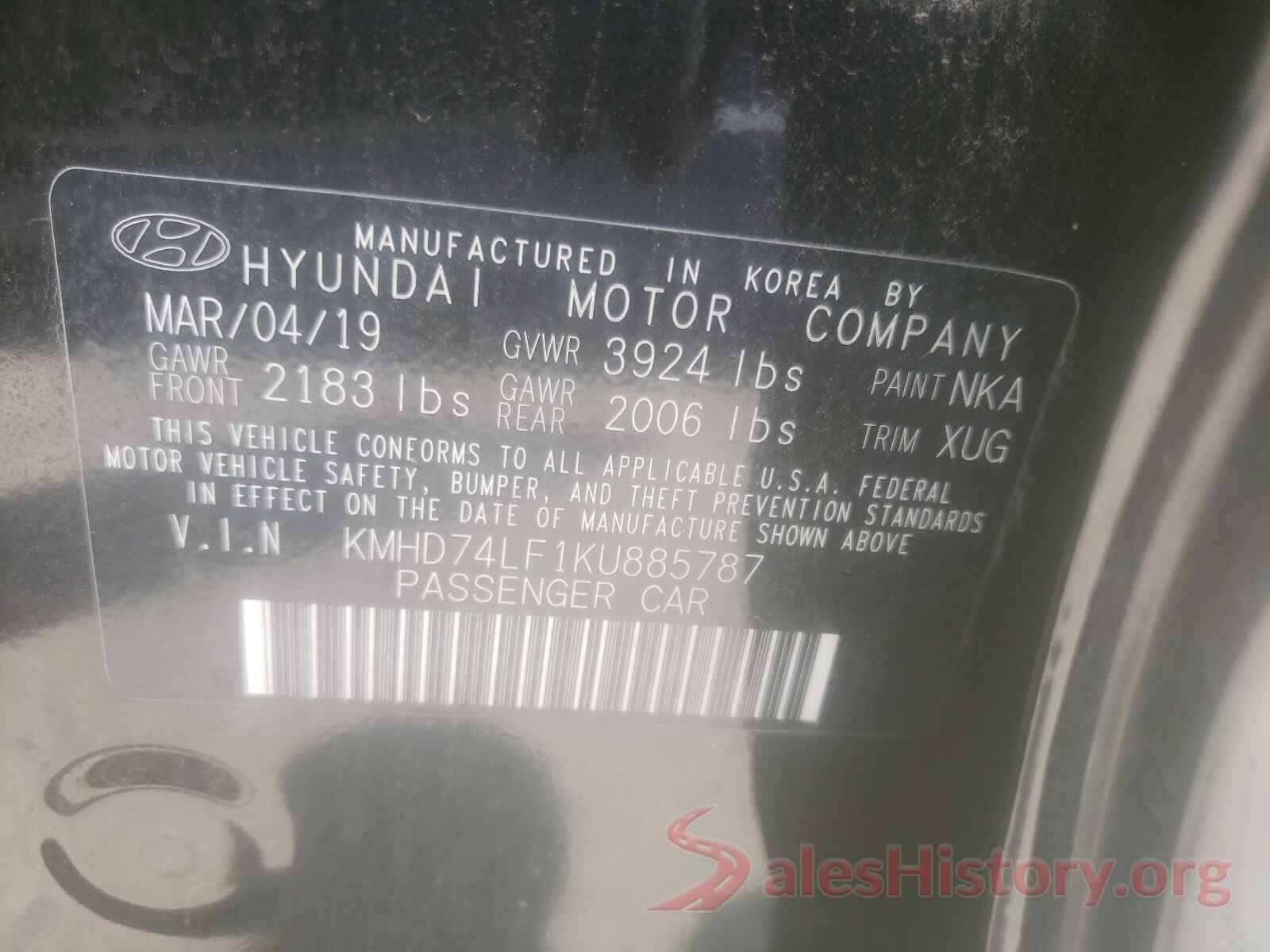 KMHD74LF1KU885787 2019 HYUNDAI ELANTRA