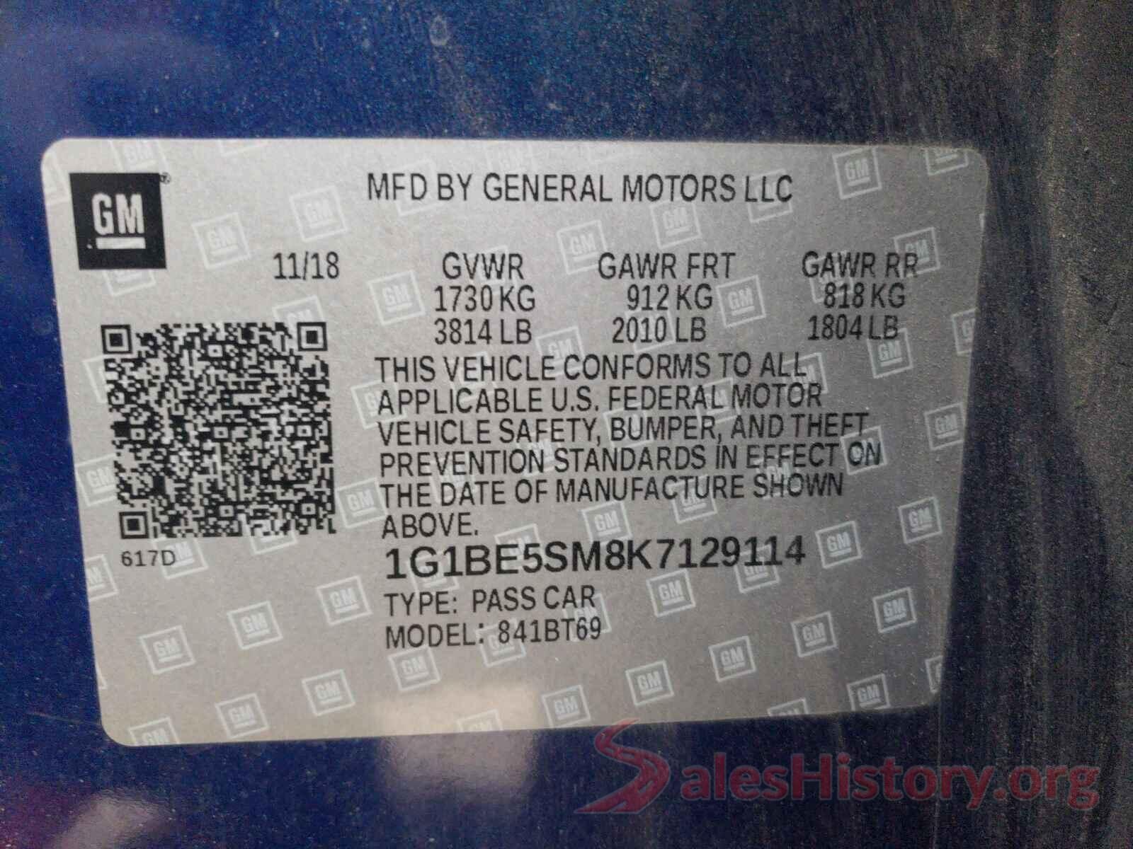 1G1BE5SM8K7129114 2019 CHEVROLET CRUZE