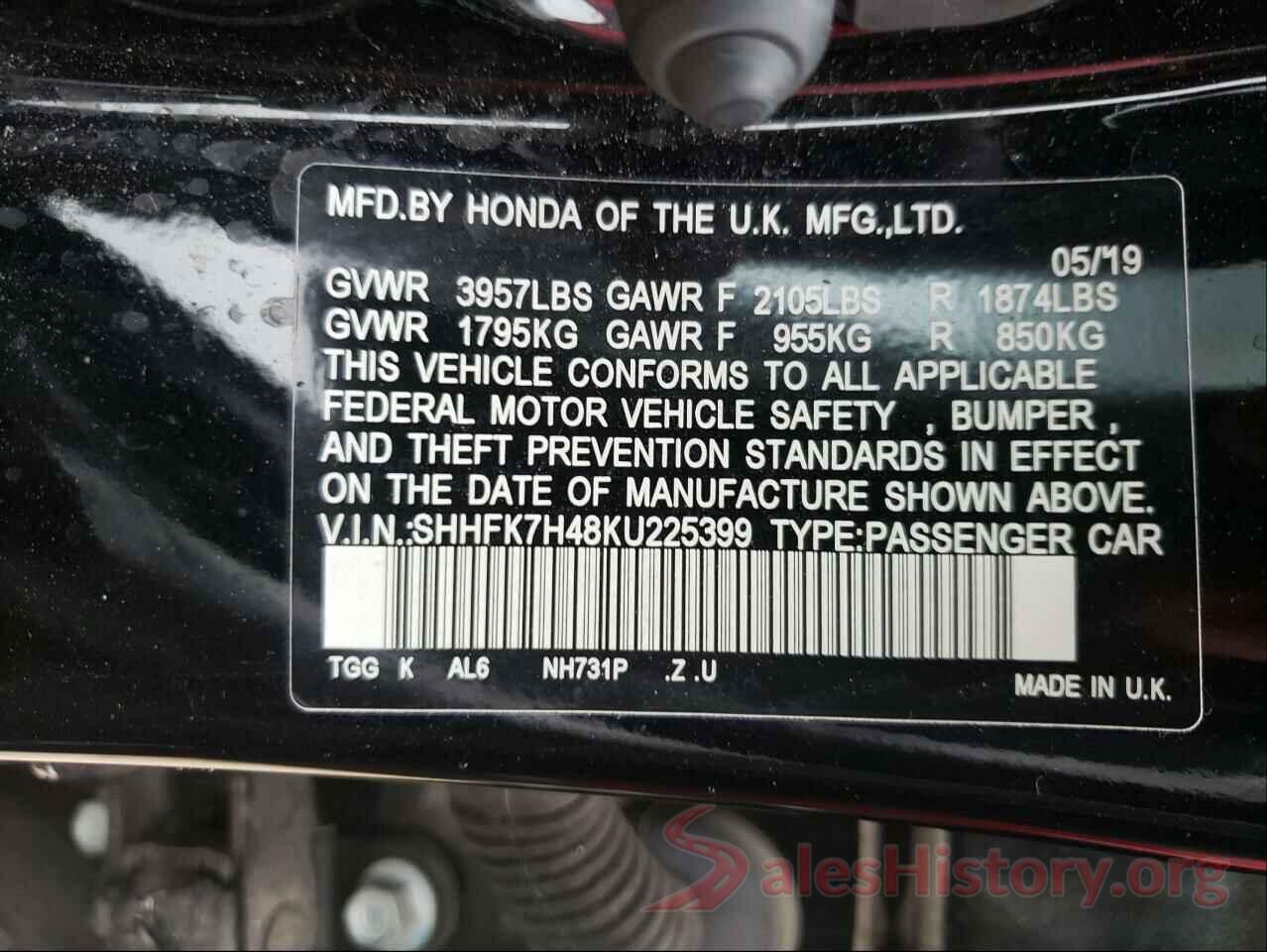 SHHFK7H48KU225399 2019 HONDA CIVIC