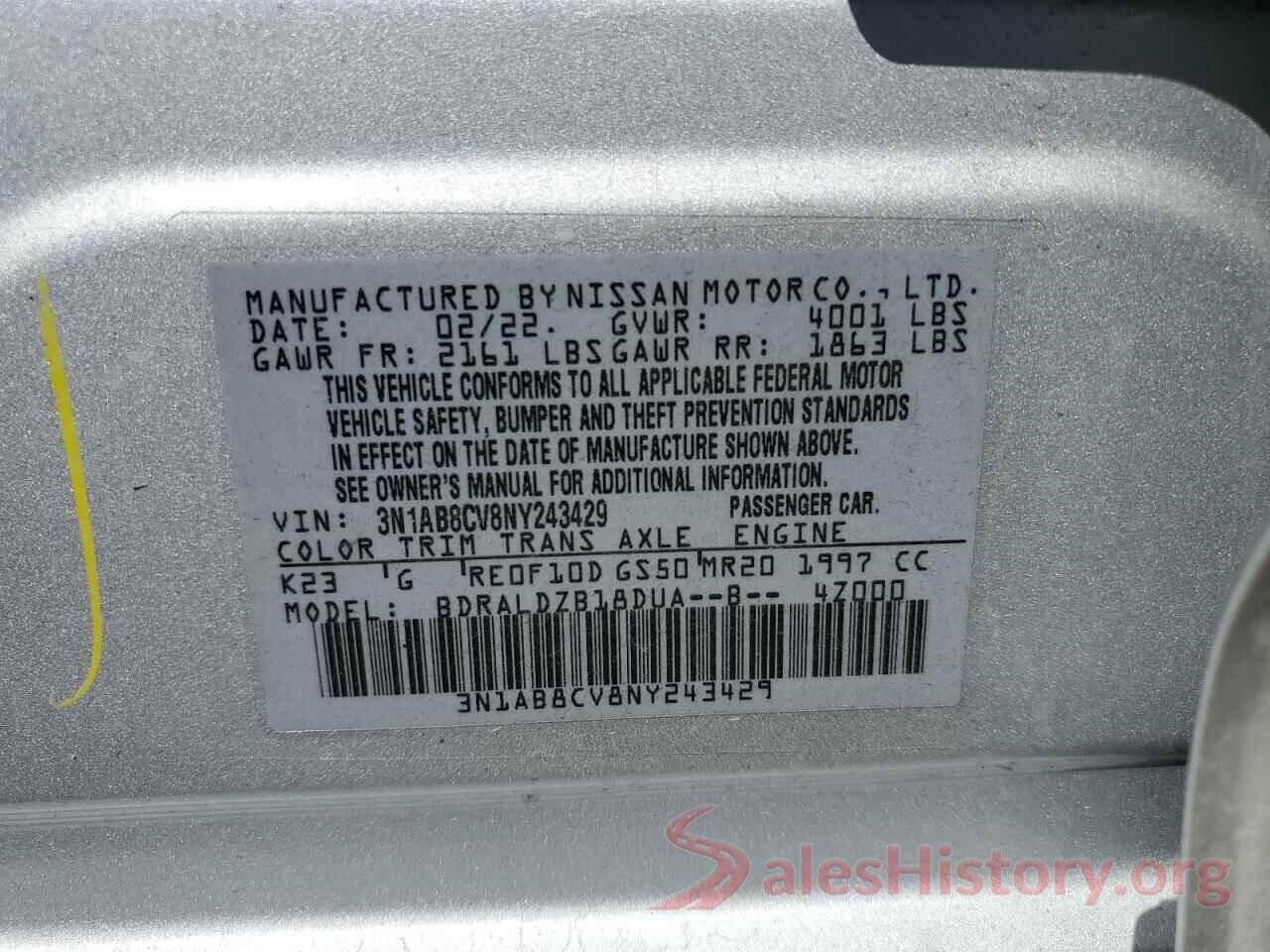 3N1AB8CV8NY243429 2022 NISSAN SENTRA