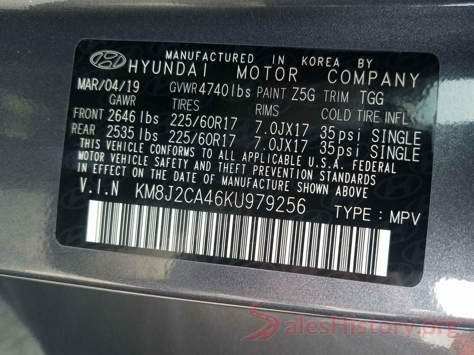 KM8J2CA46KU979256 2019 HYUNDAI TUCSON